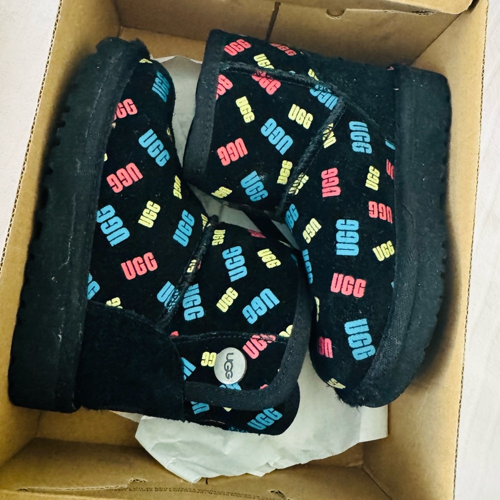 UGG Kids Black Boots with Colorful Logo